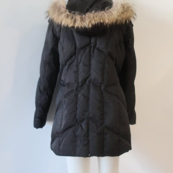 Womens Andrew Marc Black Down Coat W/Raccoon Fur Hood L - Picture 4 of 10